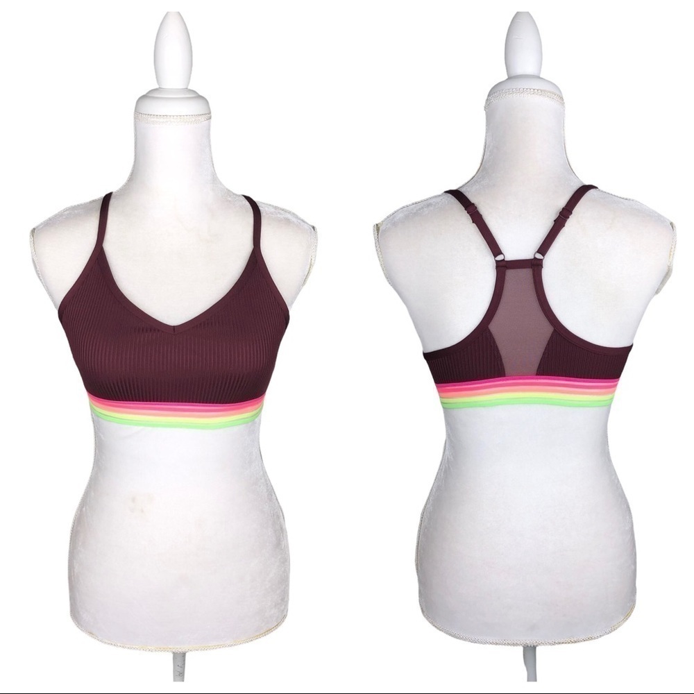 Victoria's Secret PINK Sport light support bra wine neon pink yellow medium